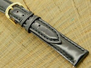 Fossil Vintage NOS Unused Black Leather Watch Band with Gold Tone Buckle 14mm 