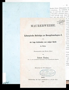 1874 Freimaurer Aufnahme Weihe Fischer Maurerweihe Liturgische Beiträge zu... - Bild 1 von 1