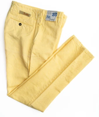 INCOTEX Yellow Dress Pants Slacks Cotton Linen High Slim Comfort Flat Front 29 - Image 1 of 4