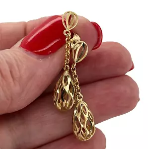 Pendientes colgantes modernos de filigrana de oro amarillo de 14 quilates de 1,25" de 1,70 gramos 585 - Imagen 1 de 5
