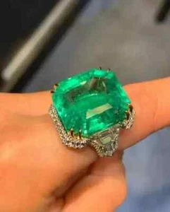 3.87CT Simulated Colombian Emerald Diamond Wedding Ring 14K White Gold Plated - Picture 1 of 5