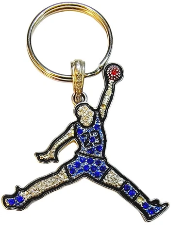 Air Jordan Rhinestone Keychain Basketball Player 23, Crystal Paved Metal Keyring Cover