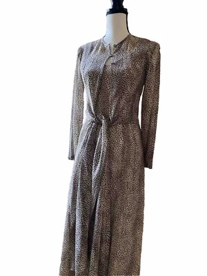 Maxi Vestido de Seda Dana Buchman Estampado Animal Precioso 2 Piezas Día Noche Talla S/2 Foto 1 de 4