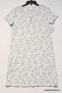 Charter Club Women's Short Sleeve Grey Paisley Chemise Nightgown - Size Small - Picture 1 of 8