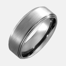 Titanium Ring Flat Top Brushed Center Stepped Edges 8mm Width Size 6.5
