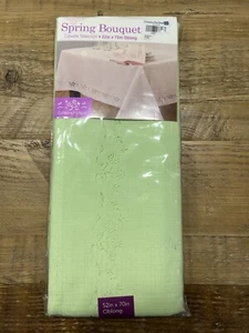 Spring Bouquet Cutwork Pattern Tablecloth 52” x 70” Oblong, Green, Polyester - Picture 1 of 6