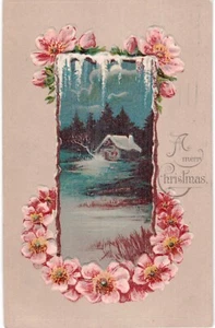 Scena rurale natalizia ghiaccioli e fiori rosa tedesco 1910 - Foto 1 di 2