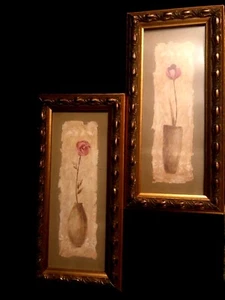 2~Floral Flower Framed Art Prints Pictures By Carol Robinson Signed,11.5"X5.5" - Picture 1 of 11