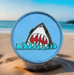 3" Round Shark with Jaws and Waves Cartoon Patch - Picture 1 of 3