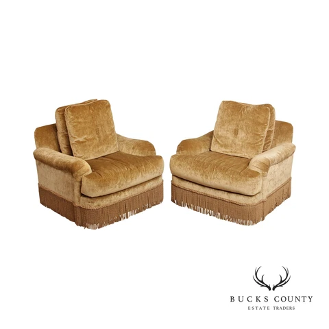 Raymond Waites for Lane Venture Pair Custom Upholstered Swivel Club Chairs Cover