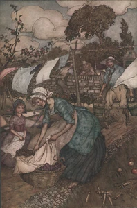 Woman Child Hang Laundry Work Rip Van Winkle Arthur Rackham 1905 Tipped-In Print - Picture 1 of 5