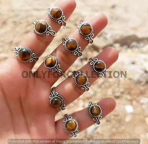 Buy Tiger's Eye Gemstone 925 Sterling Silver Plated Wholesale Lot Rings Jewelry - Picture 1 of 4