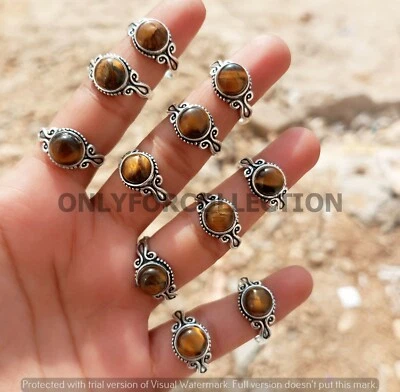 Comprar Piedras Preciosas Ojo de Tigre Chapadas en Plata de Ley 925 Venta al por mayor Lote Anillos Joyería Foto 1 de 4