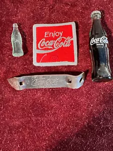 LOT OF 4 COCA COLA ITEMS PATCH, BOTTLE OPENER 2 BOTTLES ONE LIQUID FILLED - Picture 1 of 3