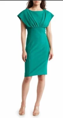 Calvin Klein Dress 10P Green Cap Sleeve Stretch Sheath Career Church NEW - Image 1 of 4