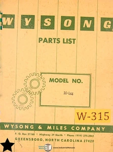 Wysong 10-144 Power Squaring Shear Parts Manual - Picture 1 of 1