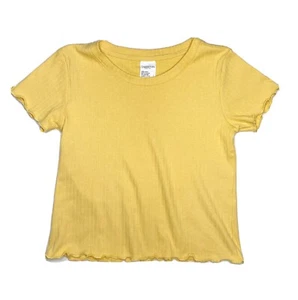 Essentials by Full Tilt Yellow Short Sleeve T-Shirt Girls Size Large Lettuce Hem - Picture 1 of 5