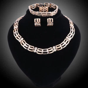 Gold Plated Crystal Connected Griddle Shape Links 4 Pieces Jewelry Set - Picture 1 of 11
