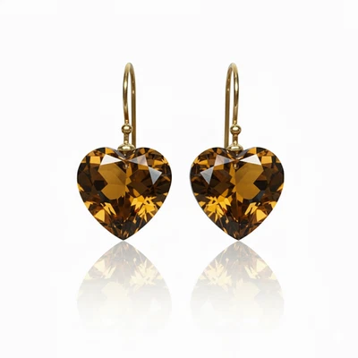 Madeira Citrino Orecchini 925 Argento Sterling Verde Cuore Pendente per Lei - Immagine 1 di 3