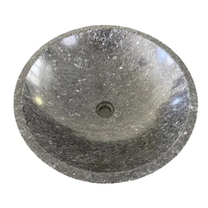 Dark Gray Modern Granite Round Natural Vessel Stone Bathroom Sink - Picture 1 of 7