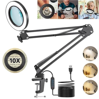 10X Dioptrien 72 LED Lupenleuchte Lupenlampe mit Clip Lupe Licht Tischlampe - Bild 1 von 4