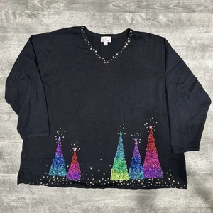 Quacker Factory Sequin Pullover Sweater Women Size 3X Christmas Glam Bling Cozy - Picture 1 of 19