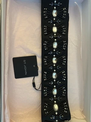 Cinturón elástico negro con cuentas a mano St. John Couture talla L Foto 1 de 4