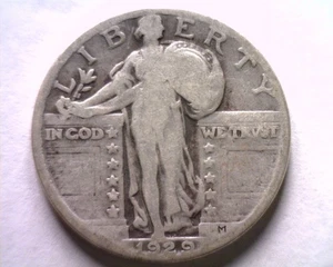 1929 STANDING LIBERTY QUARTER GOOD / VERY GOOD G/VG NICE ORIGINAL COIN 99c SHIP - Bild 1 von 2