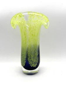 Teleflora Designed By Fenton Speckled Green Cobalt Blue Art Glass Vase 8” - Picture 1 of 8