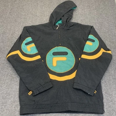 RARE VINTAGE FILA  HOODED PULLOVER JACKET SIZE MEDIUM  BLACK GREEN YELLOW - Image 1 of 4