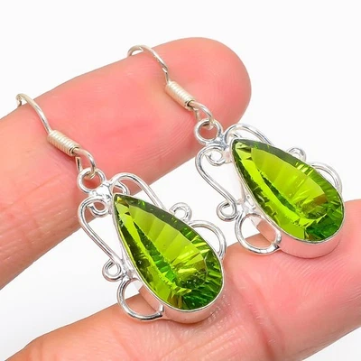 Peridot Gemstone 925 Sterling Silver Earring 1.77" U127 - Image 1 of 4