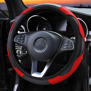 ´Black Red 38CM Steering Wheel Cover Carbon Fiber Elastic Handle Sleeve Non Slip - Picture 1 of 1