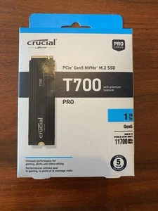 SSD PREMIUM DISSIPATEUR THERMIQUE NEUF ET SCELLÉ CRUCIAL T700 PRO 1 To PCIe Gen5 NVMe M.2 - Photo 1/4