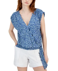 I.N.C. Maglia maglia elasticizzata International Concepts stampata Surplice blu taglia M - Foto 1 di 3