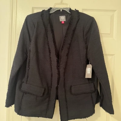 NUEVO CON ETIQUETAS Vince Camuto Mujer Negro Blazer Chaqueta Tweed Talla 1X Ejecutivo de Carrera Foto 1 de 4