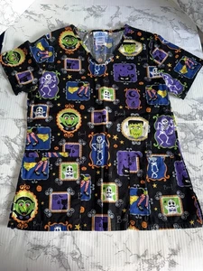 Halloween SB Scrubs XS schwarz V-Ausschnitt Pullover Baumwolle Peeling Top Krankenschwester Tierarzt Tech EUC - Bild 1 von 4