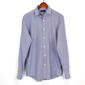 RALPH LAUREN PURPLE LABEL Bengal Blue Stripe Cotton Shirt 15.5 LN Italy - Picture 1 of 11