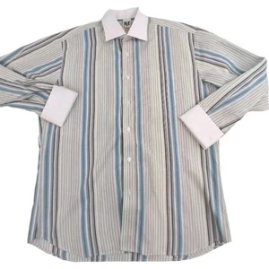 Abito Camicia 48 Polsini Francesi Righe Multicolore Manica Lunga Cotone Kasmir Sartoria - Foto 1 di 13