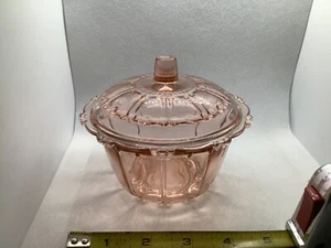 Vintage KIG Indonesia Pink Glass Lidded Candy Box Dish w/ Beaded Panels Lid Feet - Picture 1 of 6