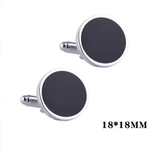 Cufflinks 1 Pair Black Round Cuff Buttons On Suit Shirt Wedding Jewelry Fashion - Picture 1 of 10