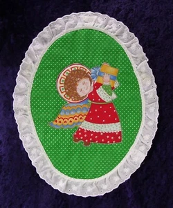 Vintage Handmade, Quilted Angel with Christmas Gift Oval Placemat or Wall Hangin - Picture 1 of 2