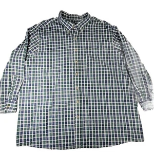Harbor Bay Long Sleeve Shirt Mens 3XL Blue Green Plaid Button Up HB Casual Dress - Picture 1 of 12