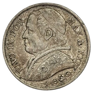 Vatican 2 lire 1867 R argent TTB Pie IX (Pius IX) pièce de monnaie - Imagen 1 de 2