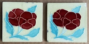ENGLAND ANTIQUE ART NOUVEAU MAJOLICA 2-SET TILE C1900 - Picture 1 of 5