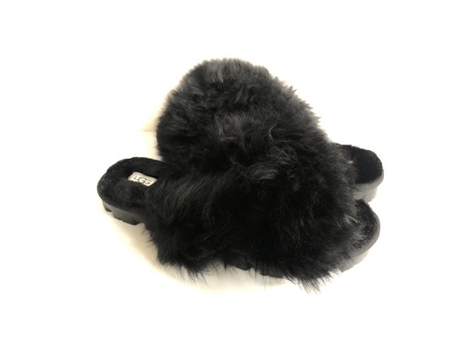UGG FUZZALICIOUS SANDALO SLIP ON MOCASSINO NERO LANUGINE US 6 EU 37 UK 4