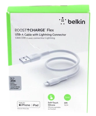 Cable conector Belkin USB A a 8 pines silicona 6 pulgadas para iPhone BoostCharge Foto 1 de 4