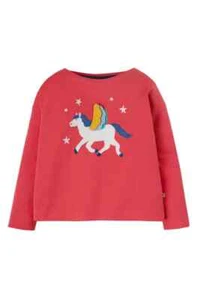 Frugi Mädchen Langarm Bethany Sonnenblumen Applikation Top - Rosa Einhorn (Unvollkommen) - Bild 1 von 2
