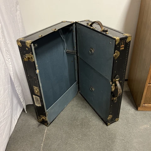 Vintage 1900s OSHKOSH WARDROBE STEAMER TRUNK Antique Americana Travel Decor Cover