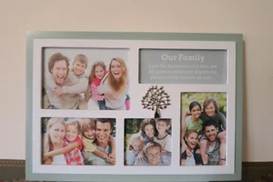 Family Photo Frame 4" x 6" Collage Green & White Bridal Shower Present Gift - Picture 1 of 7