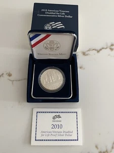 2010 American Veterans Disabled for Life Proof Silver Dollar Commemorative Coin - Picture 1 of 2